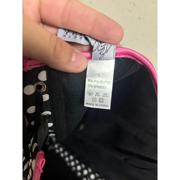 Daisy Corsets Black & White Polka Dot Halter Corset with Hot Pink Trim Large - Picture 5 of 5